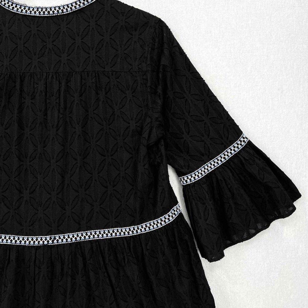TOMMY BAHAMA Textured Tiered Short Dress Womens XS Black Cotton Clip Embroidered - Picture 8 of 16